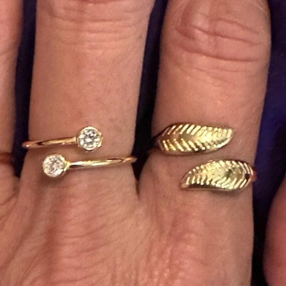 Gold Tone Leaf Wrap Ring Adjustable Open Design Stainless Steel Jewelry